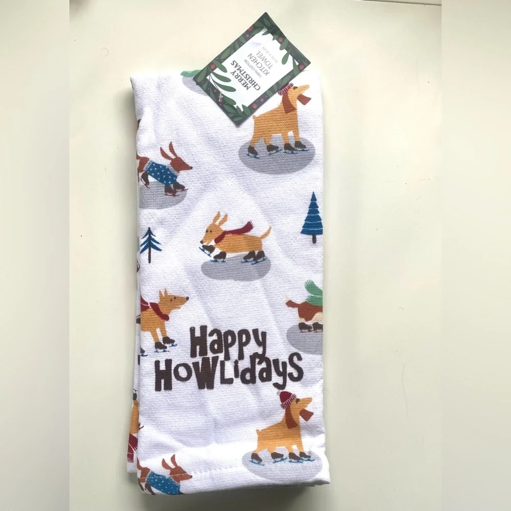 Happy Howlidays dogs Kitchen towel winter holidays